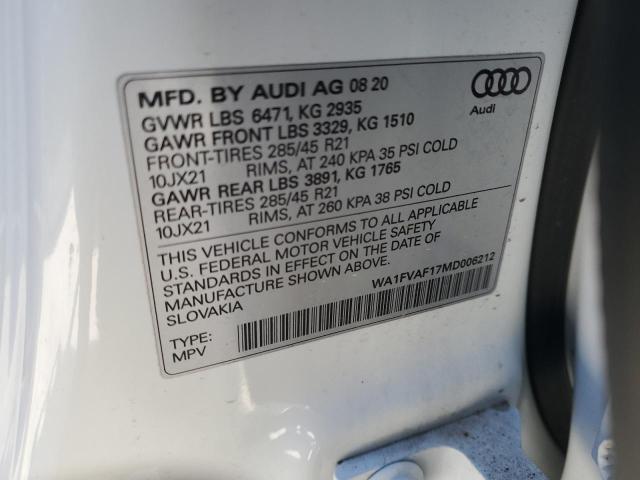 2021 AUDI Q8 PRESTIG WA1FVAF17MD006212