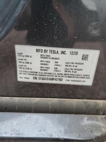 2021 TESLA MODEL S 5YJSA1E45MF427902