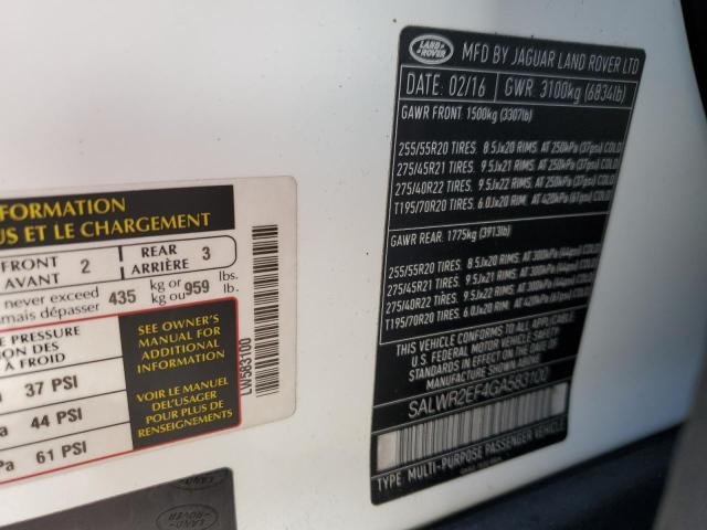 2016 LAND ROVER RANGE ROVE - SALWR2EF4GA583100