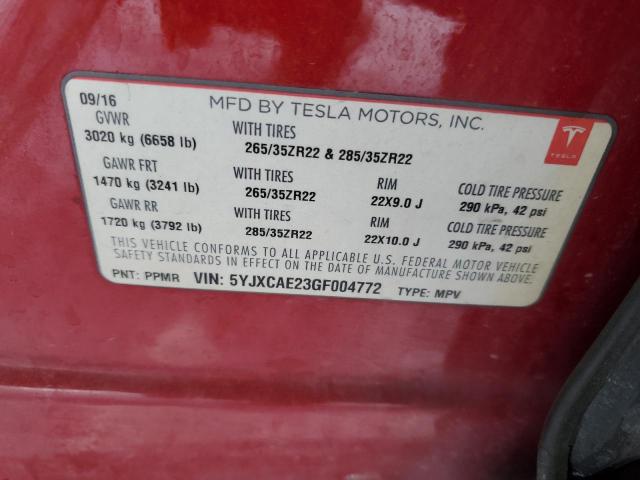 2016 TESLA MODEL X - 5YJXCAE23GF004772