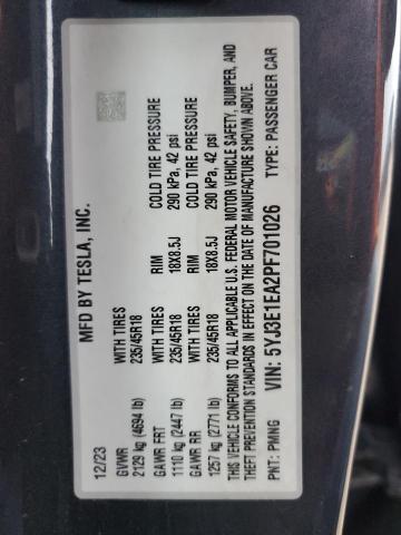 2023 TESLA MODEL 3 5YJ3E1EA2PF701026