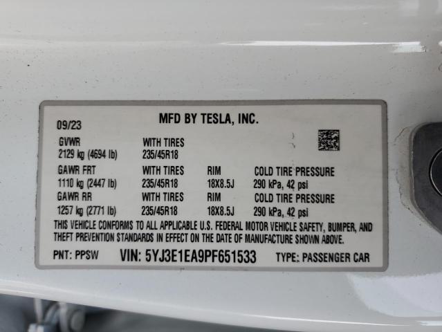 2023 TESLA MODEL 3 5YJ3E1EA9PF651533