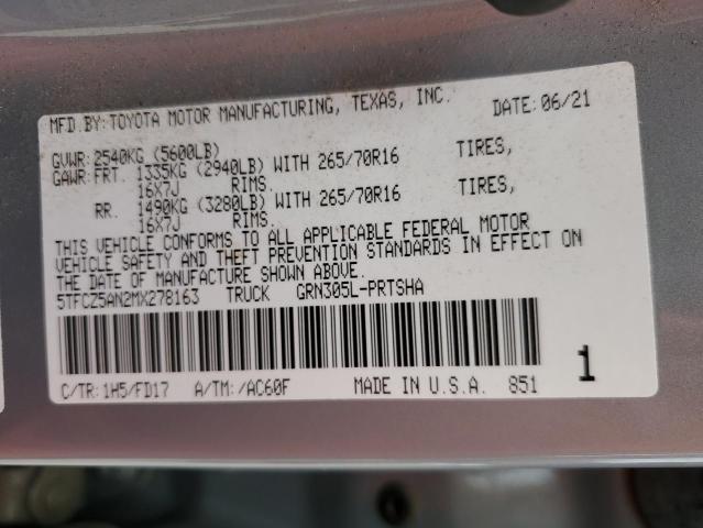 2021 TOYOTA TACOMA 5TFCZ5AN2MX278163