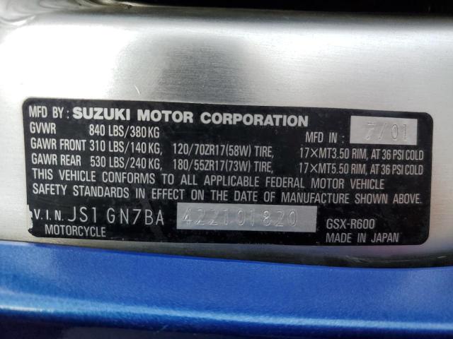 2002 SUZUKI GSX-R600 JS1GN7BA422101820