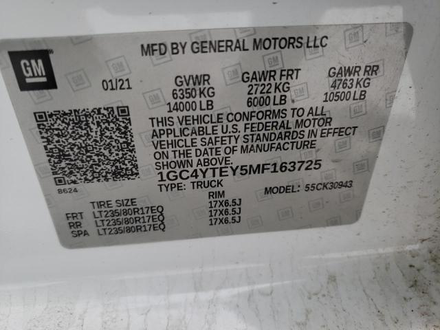2021 CHEVROLET SILVERADO - 1GC4YTEY5MF163725