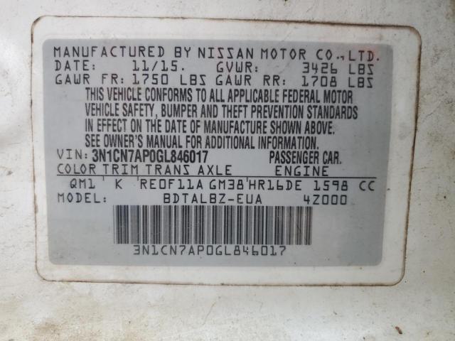 2016 NISSAN VERSA S - 3N1CN7AP0GL846017