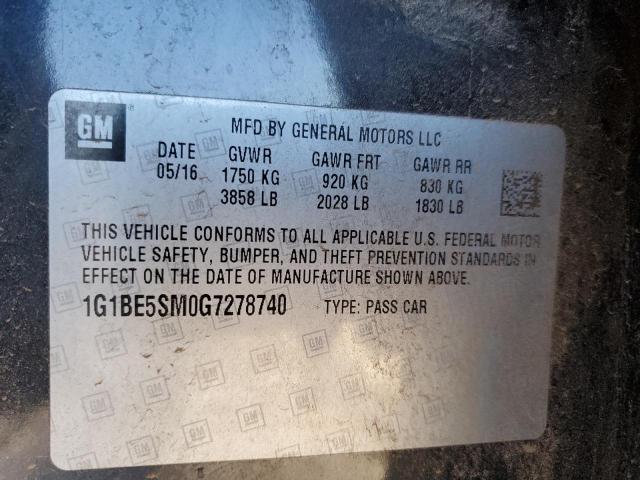 2016 CHEVROLET CRUZ - 1G1BE5SM0G7278740