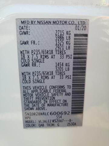 2020 NISSAN PATHFINDER - 5N1DR2BN4LC600692