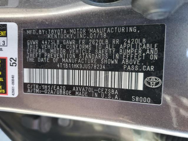 2018 TOYOTA CAMRY L 4T1B11HK9JU578234