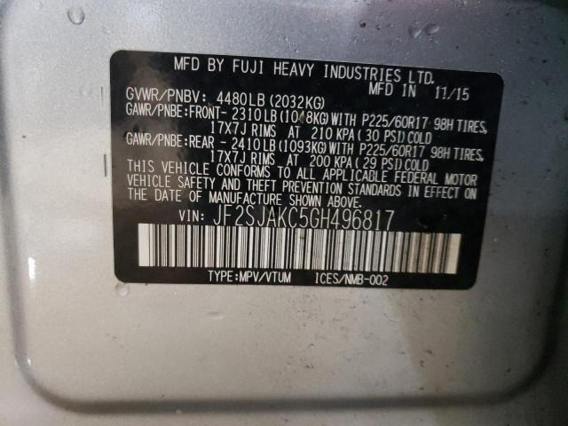 2016 SUBARU FORESTER 2 - JF2SJAKC5GH496817