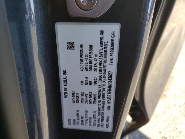 2022 TESLA MODEL 3 5YJ3E1EB4NF343627