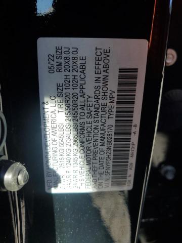 2022 HONDA PILOT SE 5FNYF5H23NB026170