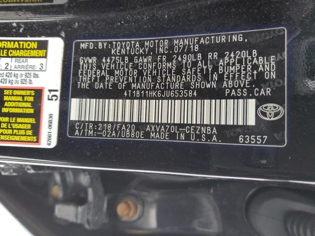 2018 TOYOTA CAMRY 4T1B11HK6JU653584