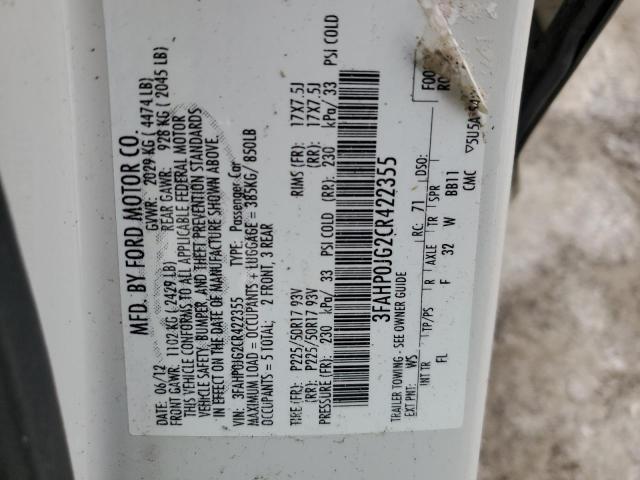 2012 FORD FUSION SEL - 3FAHP0JG2CR422355