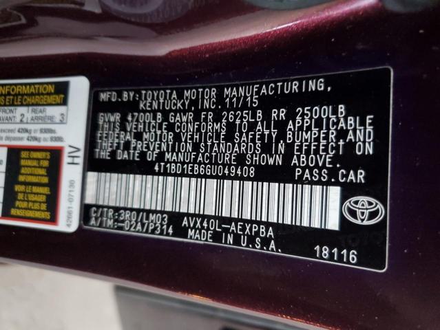 2016 TOYOTA AVALON HYB 4T1BD1EB6GU049408