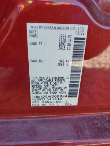 2021 NISSAN ALTIMA SV 1N4BL4DV5MN369884