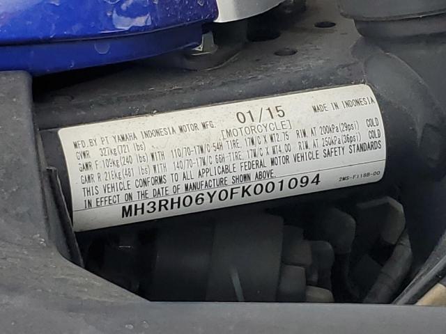 2015 YAMAHA YZFR3 MH3RH06Y0FK001094