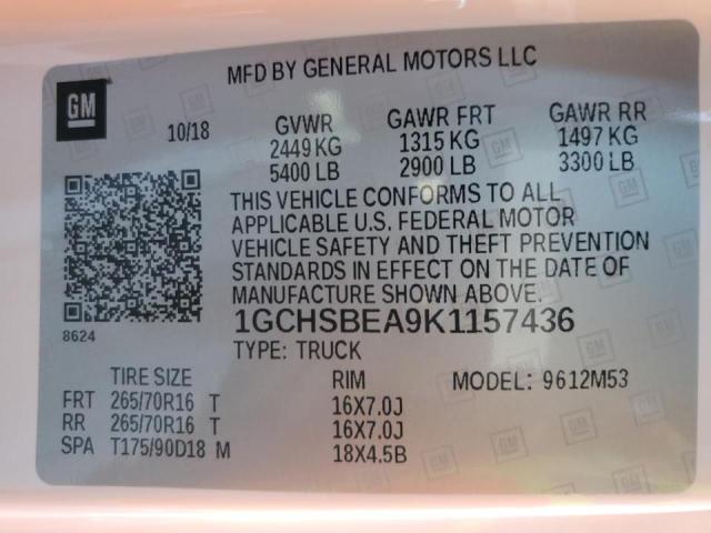 2019 CHEVROLET COLORADO - 1GCHSBEA9K1157436