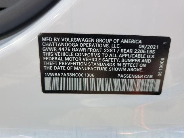 2022 VOLKSWAGEN PASSAT LIM 1VWBA7A38NC001388