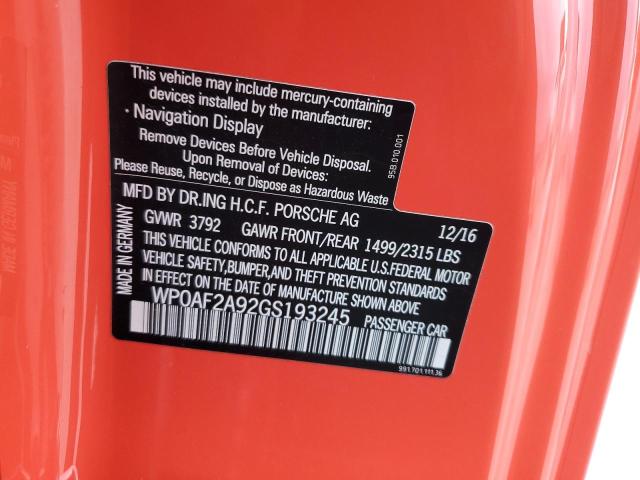 2016 PORSCHE 911 GT3 RS WP0AF2A92GS193245