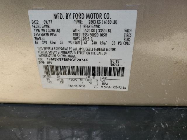 2017 FORD EXPLORER L - 1FM5K8F86HGE20744