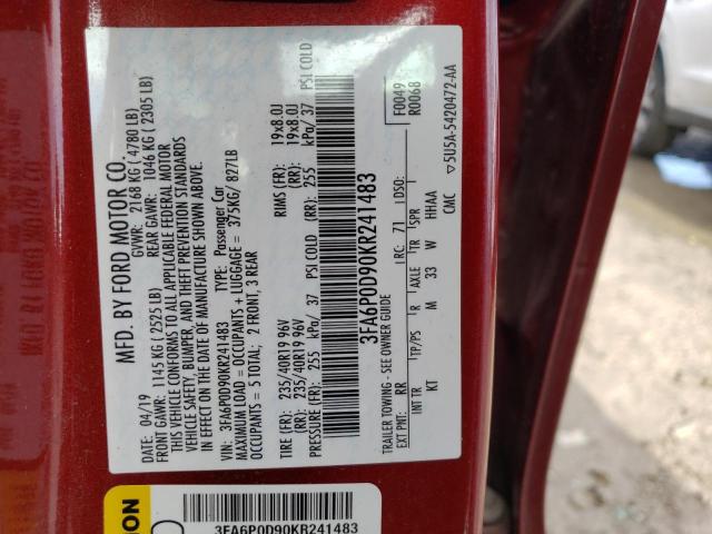 2019 FORD FUSION TITANIUM 3FA6P0D90KR241483