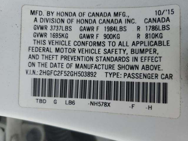 2016 HONDA CIVIC LX 2HGFC2F52GH503892