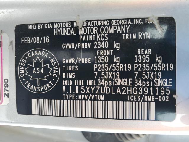 2017 HYUNDAI SANTA FE S 5XYZUDLA2HG391195