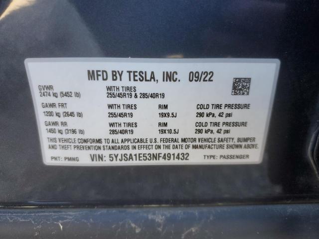 2022 TESLA MODEL S 5YJSA1E53NF491432