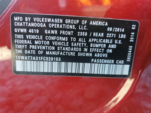 2015 VOLKSWAGEN PASSAT S - 1VWAT7A31FC029153