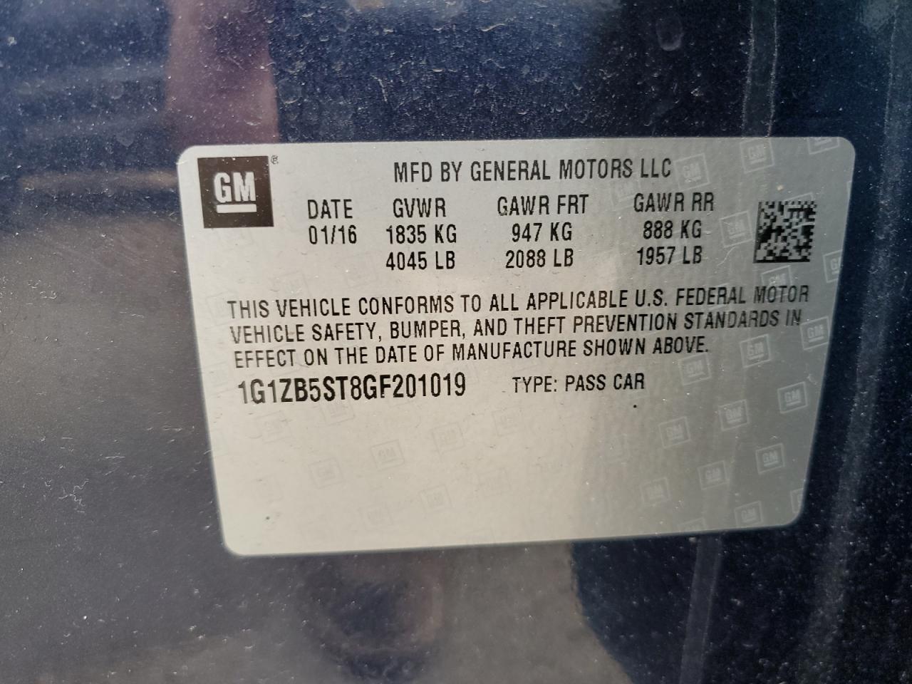 1G1ZB5ST8GF201019 CHEVROLET MALIBU 2016
