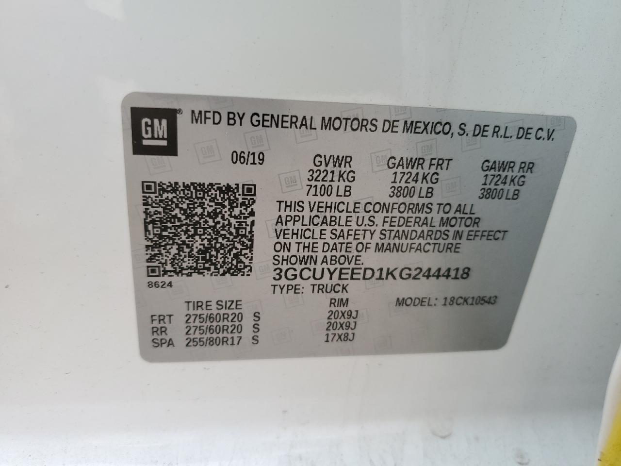 3GCUYEED1KG244418 CHEVROLET All Models 2019
