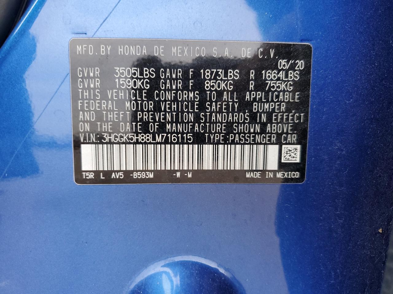 3HGGK5H88LM716115 HONDA FIT 2020