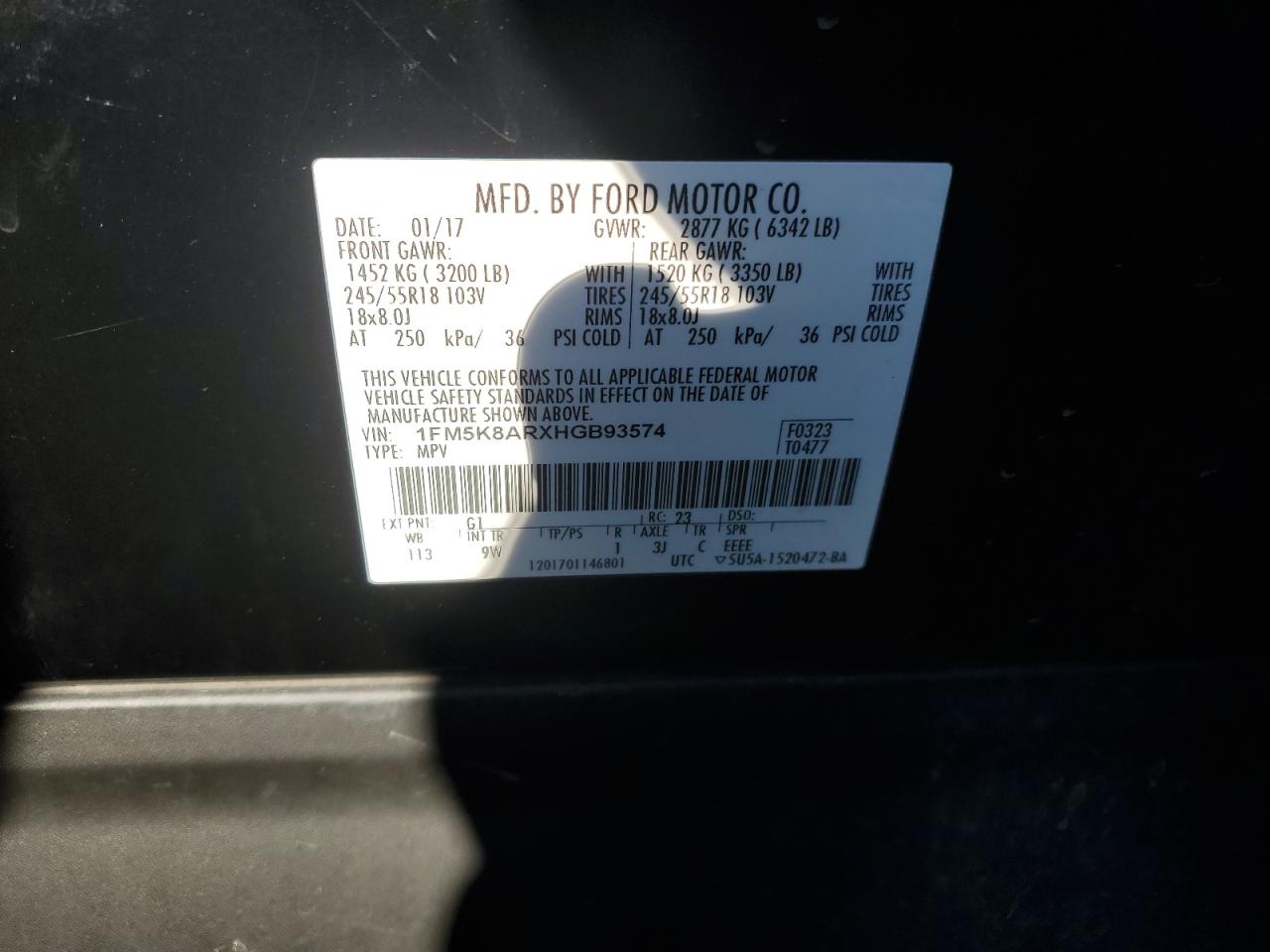 1FM5K8ARXHGB93574 FORD EXPLORER 2017