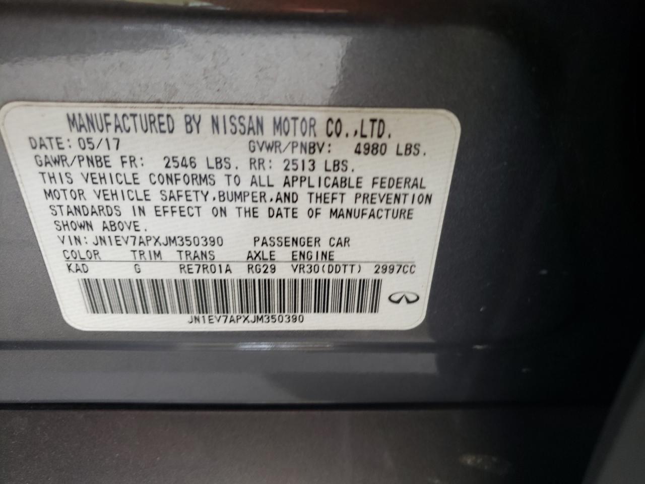 JN1EV7APXJM350390 INFINITI Q50 2018