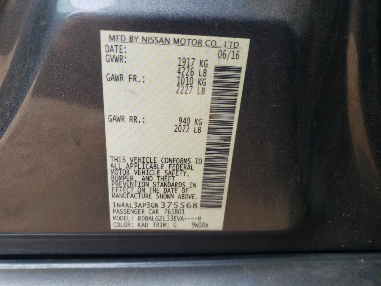 1N4AL3AP3GN375568 NISSAN ALTIMA 2016
