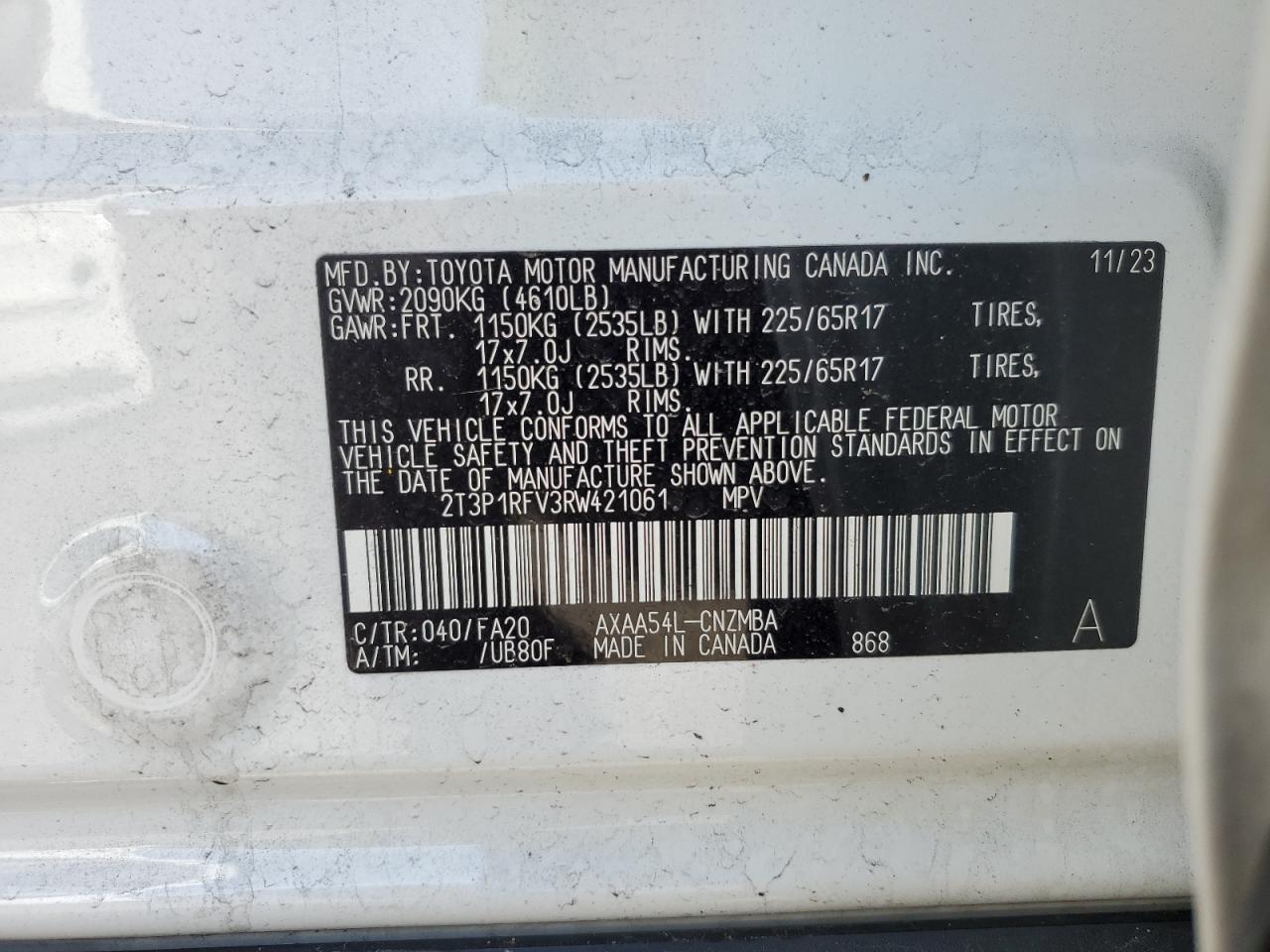 2T3P1RFV3RW421061 TOYOTA RAV4 2024