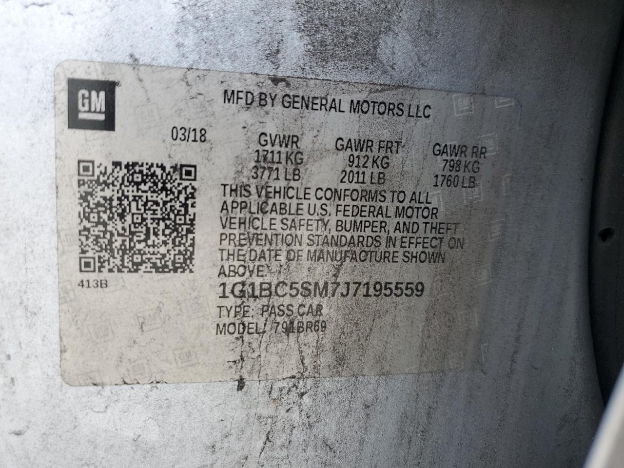 1G1BC5SM7J7195559 CHEVROLET CRUZE 2018