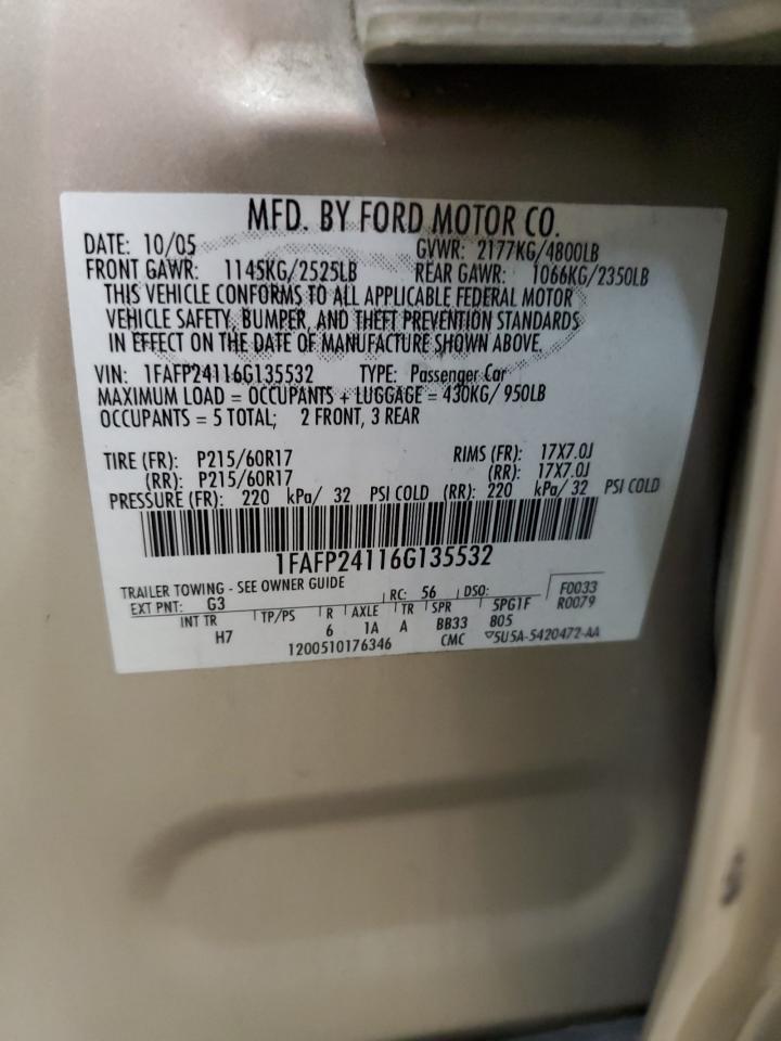 1FAFP24116G135532 2006 Ford Five Hundred Sel