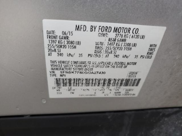 2016 FORD EXPLORER L 1FM5K7F80GGA27430