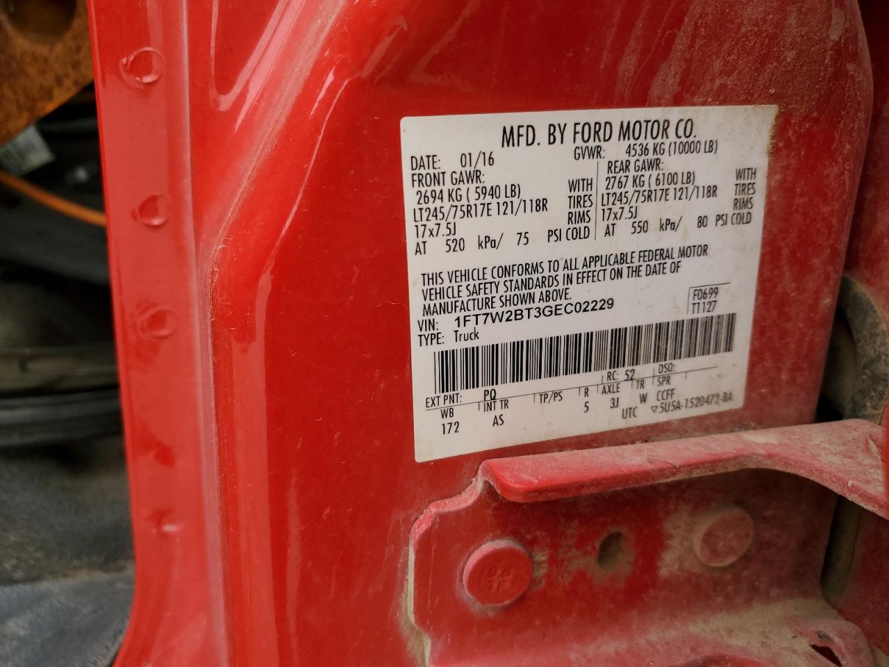 1FT7W2BT3GEC02229 FORD F250 2016