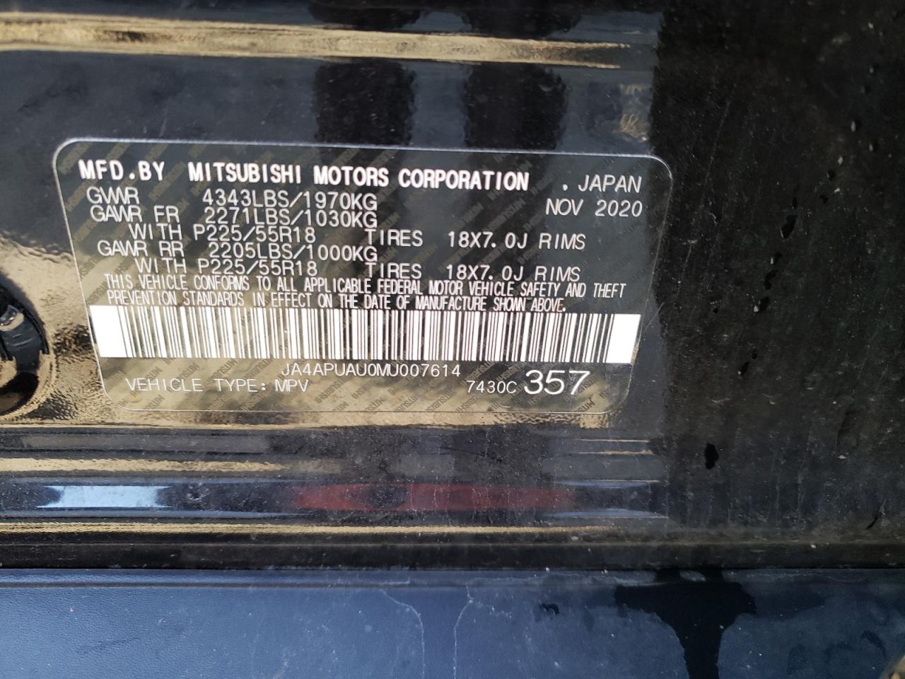 JA4APUAU0MU007614 2021 Mitsubishi Outlander Sport Es