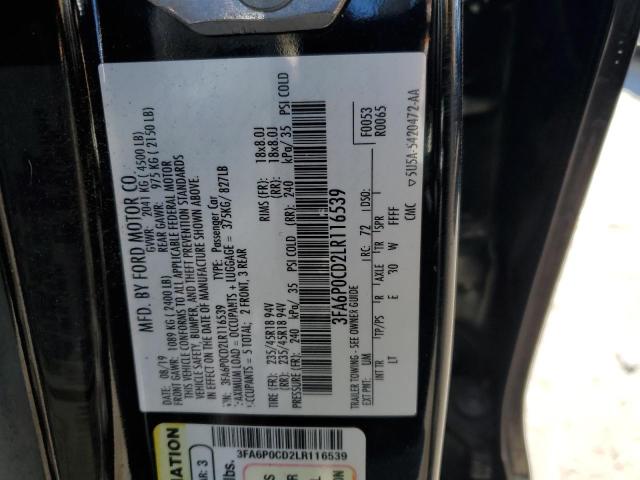 VIN 3FA6P0CD2LR116539 2020 Ford Fusion, Sel no.12