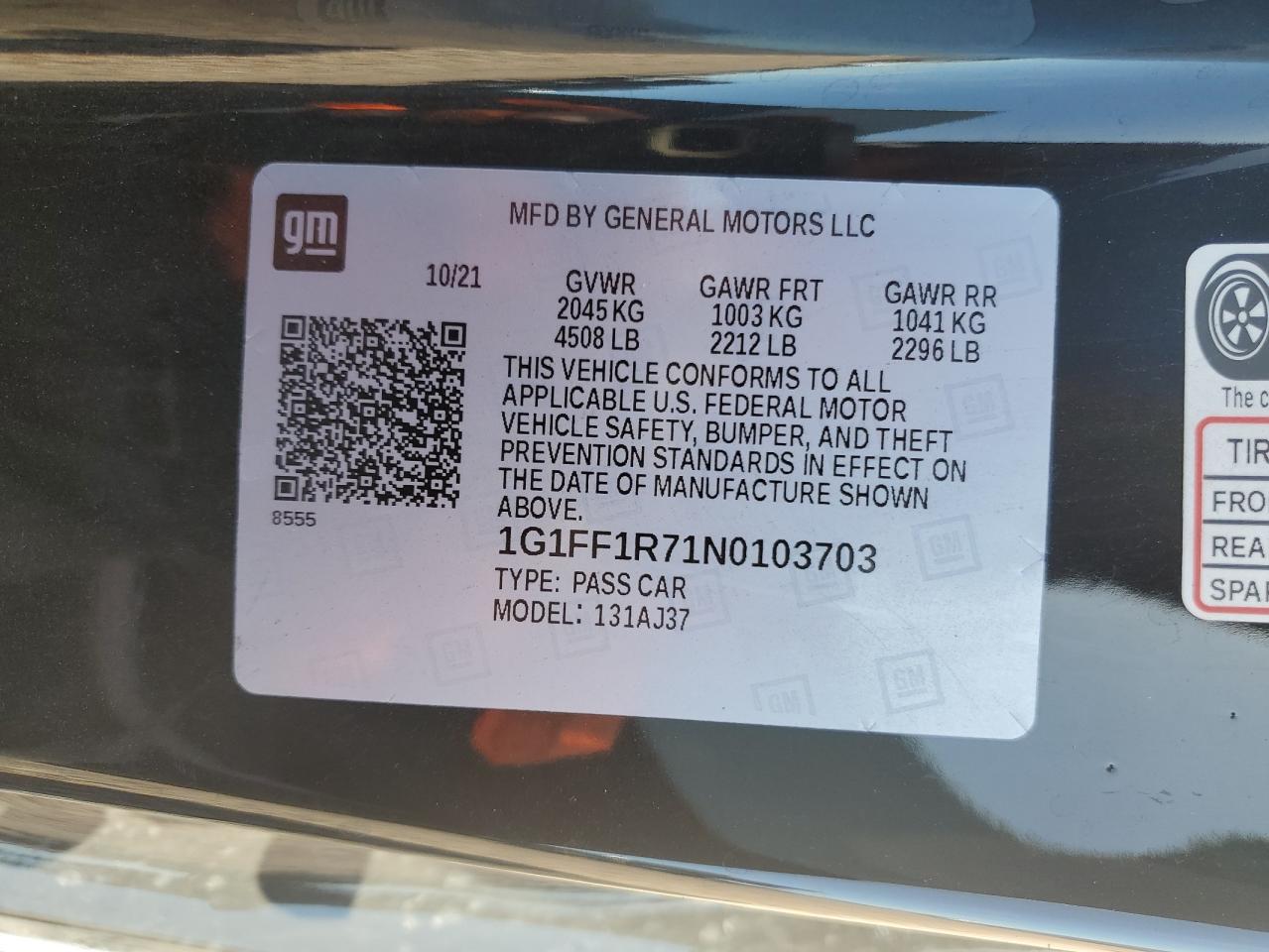 1G1FF1R71N0103703 CHEVROLET CAMARO LT1 2022