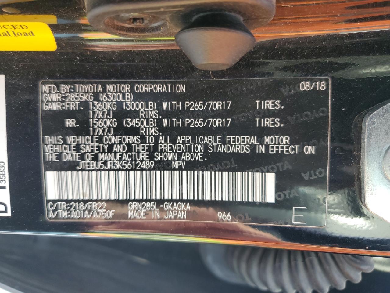 JTEBU5JR3K5612489 TOYOTA 4RUNNER 2019