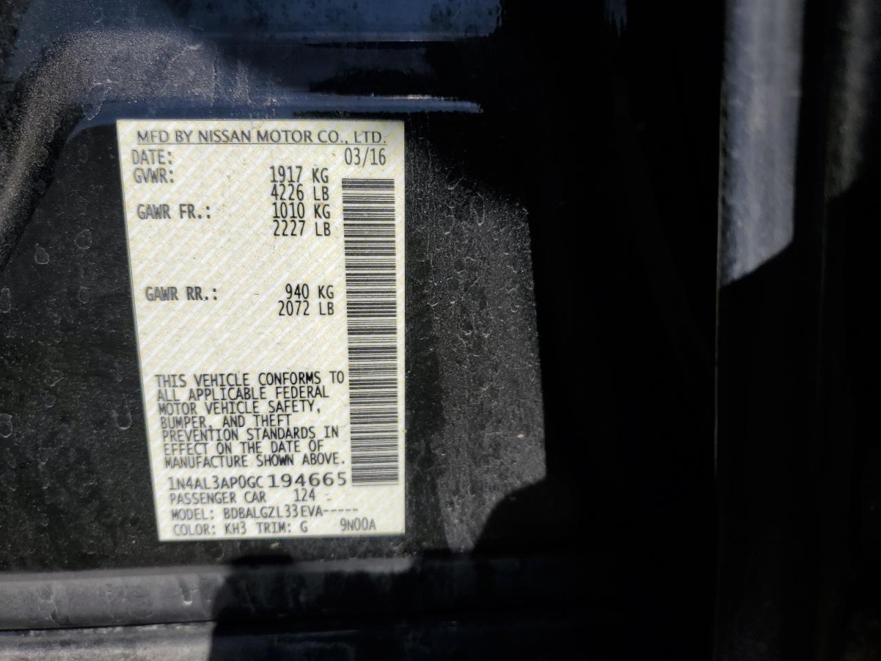 1N4AL3AP0GC194665 NISSAN ALTIMA 2016