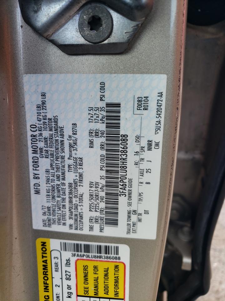 3FA6P0LU8HR386088 FORD FUSION 2017
