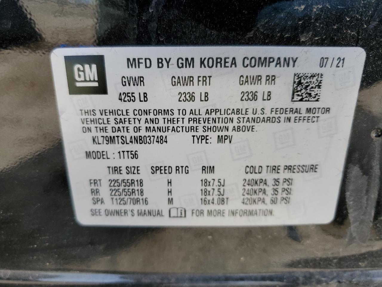 KL79MTSL4NB037484 CHEVROLET TRAILBLZR 2022