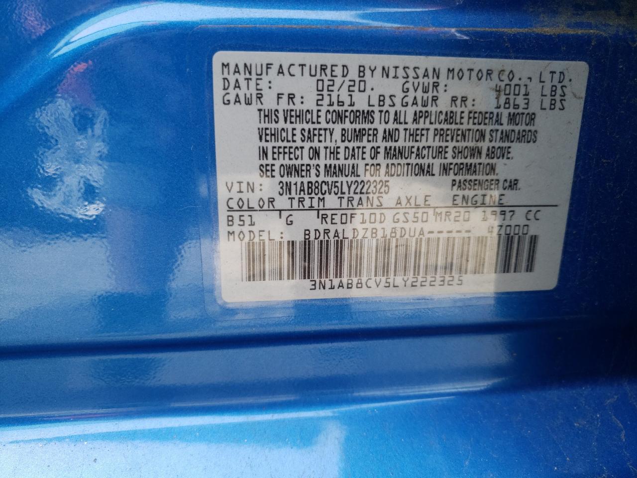 3N1AB8CV5LY222325 NISSAN SENTRA 2020