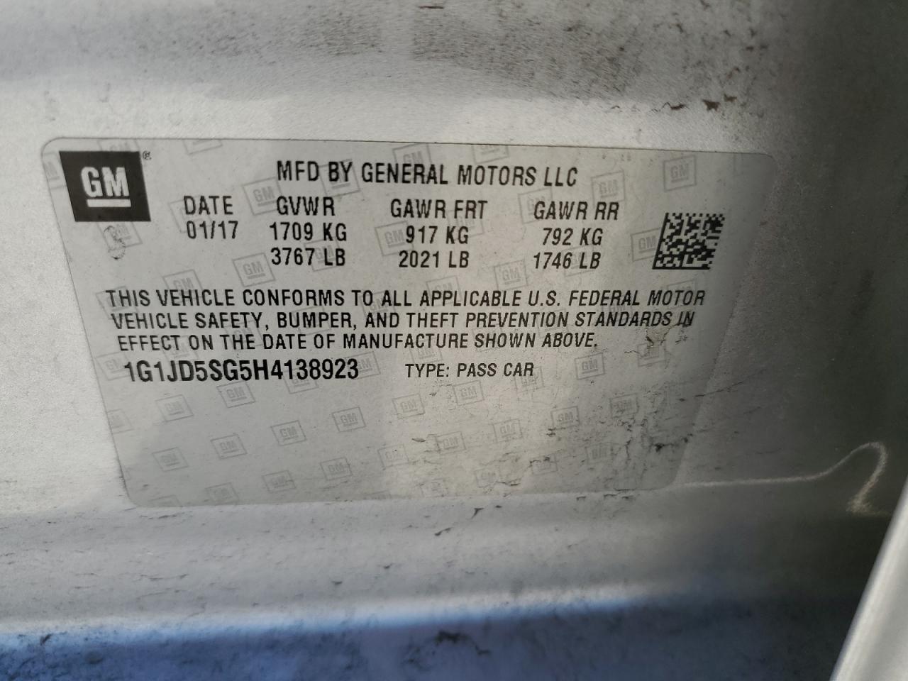 1G1JD5SG5H4138923 CHEVROLET SONIC 2017